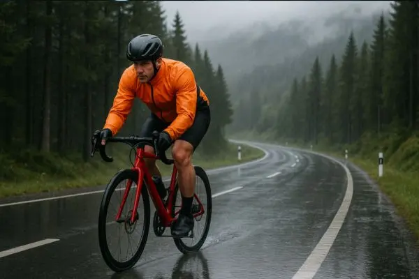 cycliste route sous la puie